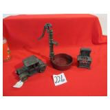 3 PIECES CAST IRON - CAR , ROYAL COOK STOVE , WELL