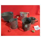 4 EARLY TINWARE FLOUR SIFTERS