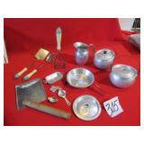 CHILD'S ALIMINUMWARE; CHILD'S WOOD HANDLE KITCHEN