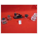 4 INK WELL BOTTLES ; 1930'S DIP PEN DESK TOP INK