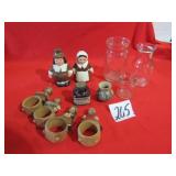 MILK BOTTLES ; HAND CARVED WOOD NAPKIN RINGS ;S/P