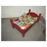 PTIMITIVE TOLE PAINTED DOLL BED W/ RED PAINT ,25"