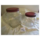 81/2" & 51/2" COFFEE JARS W/ RED TIN TOPS