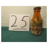 3" AMBER GLASS SOUVENIE SHAKER BOTTLE W/ 2 MEN