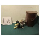 J.A. COXE CORNETT 25 CASTING REEL W/ LEATHER CASE