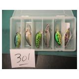 6- RATTLE FISHING LURES W/ PLASTIC CASE