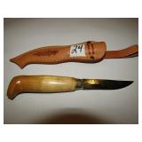 LISAKKI CUSTOM MADE KNIFE W/ SHEATH, WOOD HANDLE,