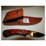 PALS CUSTOM MADE KNIFE W/ SHEATH, INLAYED WOOD