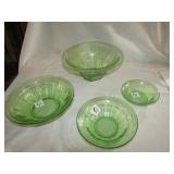 SET 3- GREEN DEPRESSION BOWLS & 9"  DEPRESSION