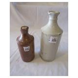 2 ANTIQUE STONEWARE INK BOTTLES ,71/2 &91/2" SOME
