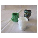 3 OLD  TOOTHPICK HOLDERS, CARNIVAL & MILK GLASS,