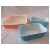 3 COLORED GLASS PYREX DISHES