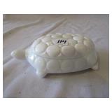 ANTIQUE MILK GLASS TURTLE JEWELERY JAR 7"