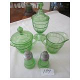 5- PIECES DORIC GREEN DEPRESSION- CANDY DISH,