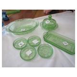 6 PIECES DORIC GREEN DEPRESSION -VEG. BOWL,