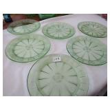 6- GREEN DEPRESSION DORIC DINNER PLATES