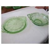 GREEN DEPRESSION DORIC BOWL & DOUBLE HANDLE