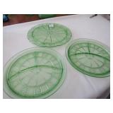 3 - DORIC GREEN DEPRESSION , CAKE PLATE,2- DIVIDER