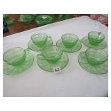 6- PIECES DORIC GREEN DEPRESSION CUPS & SAUCERS