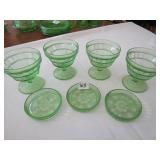 7 PIECES DORIC GREEN DEPRESSION 4 DESSERT DISHES &