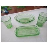 4 PIECES DORIC GREEN DEPRESSION VEG. BOWL, RELISH