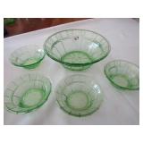 DORIC GREEN DEPRESSION 81/4" BERRY BOWL & 4