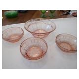 4 PIECES DORIC PINK DEPRESSION BERRY BOWL & 3