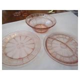 3 DORIC PINK DEPRESSION BERRY BOWL, 2 DINNER PLATE
