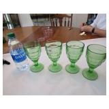 4 GREEN DEPRESSION STEMWARE GLASSES