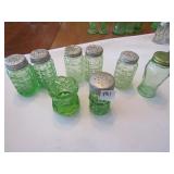 8 PIECES GREEN DEPRESSION S/P, TOOTH PICK HOLDERS