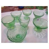 7 PIECES GREEN DEPRESSION DESSERT GOBLETS