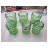 6 GREEN DEPRESSION SPICE JARS