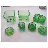 7 GREEN DEPRESSION SALT CELLERS