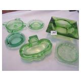 6 GREEN DEPRESSION ASH TRAYS