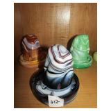 3 SLAG GLASS BOTTOMS UP SHOT GLASSES W/ COASTERS