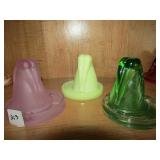 3 BOTTOMS UP SHOT GLASSES, SATIN,GREEN , VASELINE