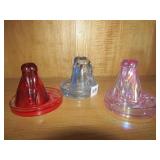 3 BOTTOMS UP SHOT GLASSES,RUBY,BLUE CLEAR, CARNIVL