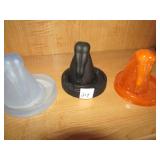 3 BOTTOMS UP SHOT GLASSESW/ COASTERS, ORANGE