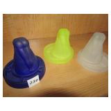 3 BOTTOMS UP SHOT GLASSES W/ COASTERS, VASELINE,