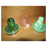 3 BOTTOMS UP SHOT GLASSES W/ COASTERS, PINK, SLAG