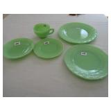 5 PIECES JADITE ,4 PLATES & CUP