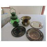 BRASS SPIT TONE , 3 DENIDA HEART PLATES, GREEN