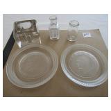 2 COIN GLASS ASH TRAY, INK BOTTLE, INK WELLS