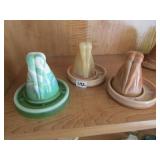 3 BOTTOMS UP SHOT GLASSES W/ COASTERS, SLAG &