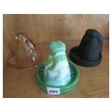 3 BOTTOMS UP SHOT GLASSES W/ COASTERS- SLAG,