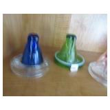 3 BOTTOMS UP SHOT GLASSES W/ COASTERS- BLUE, PINK,