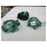 3 GLASS CANDLE HOLDERS- TURTLE,FROG, CAT