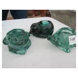 3 GLASS CANDLE HOLDERS- FROG, CAT, TURTLE