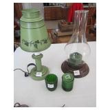 VINTAGE GREEN METAL VANITY LAMP, CANDLE LIGHT,