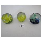 3 ART GLASS PAPER WEIGHTS W/ FLOWERS